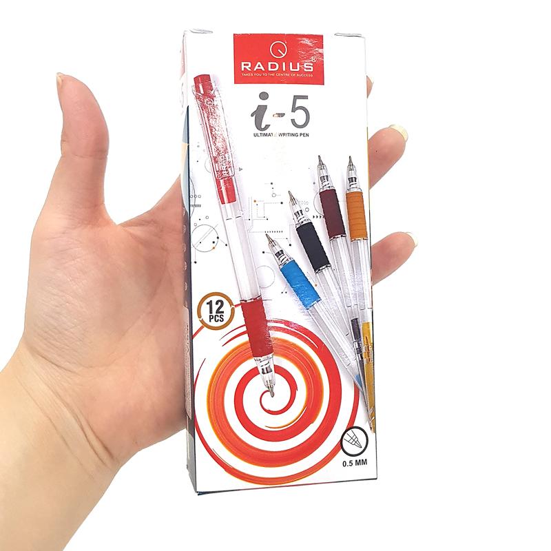 Hộp 12 Bút Bi Bấm I-5 0.5 mm - Radius - Mực Xanh