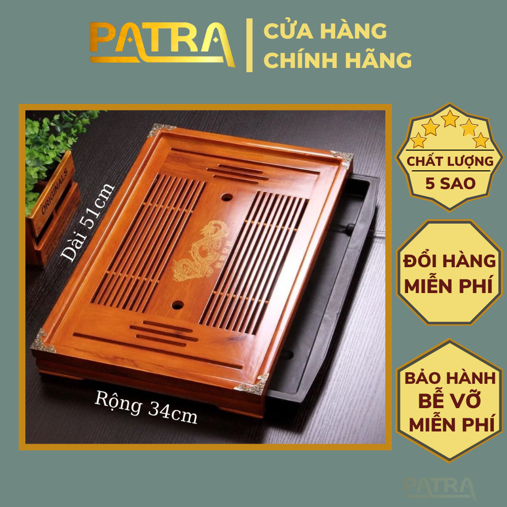 Khay gỗ sồi đựng bộ ấm chén cao cấp, dài 51cm x 34cm