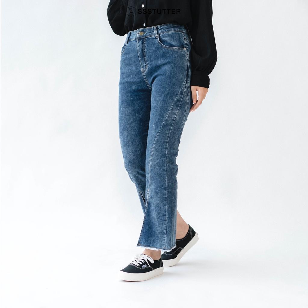 Quần jeans nữ SSSTUTTER co giãn dáng ôm xẻ ống hiện đại trẻ trung Boot Cut Jeans