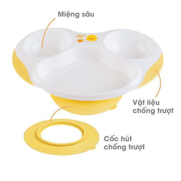 Khay ăn 3 ngăn có đế chống trượt cho bé Piyo Piyo (9M+), PY630105