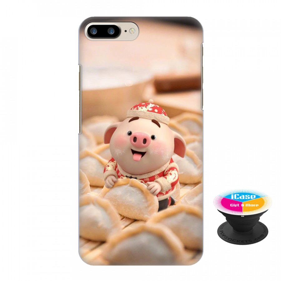 Ốp lưng nhựa dẻo dành cho iPhone 7 Plus in hình Heo Con Nghịch Bánh - Tặng Popsocket in logo iCase - Hàng Chính Hãng