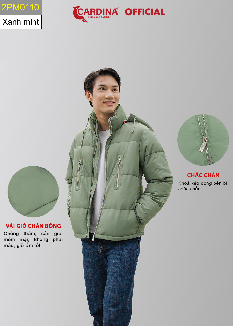 Áo Khoác Nam CARDINA Phao Béo Dáng Ngắn Chần Bông Nhật Cao Cấp Siêu Nhẹ Siêu Ấm 2PM01