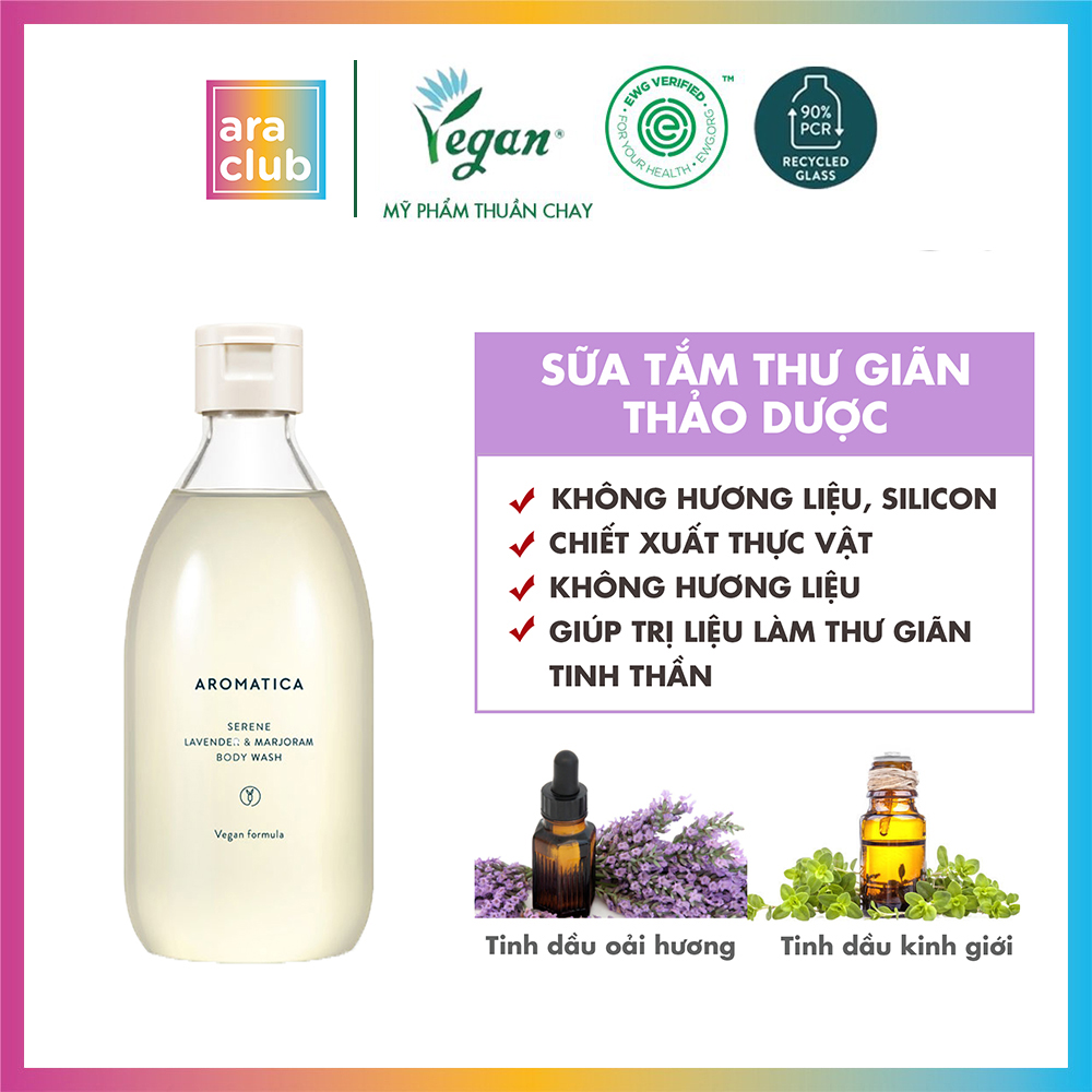 Sữa Tắm Dưỡng Da Thư Giãn Thảo Dược Aromatica Serene Body Wash Lavender &amp; Marjoram 300ml