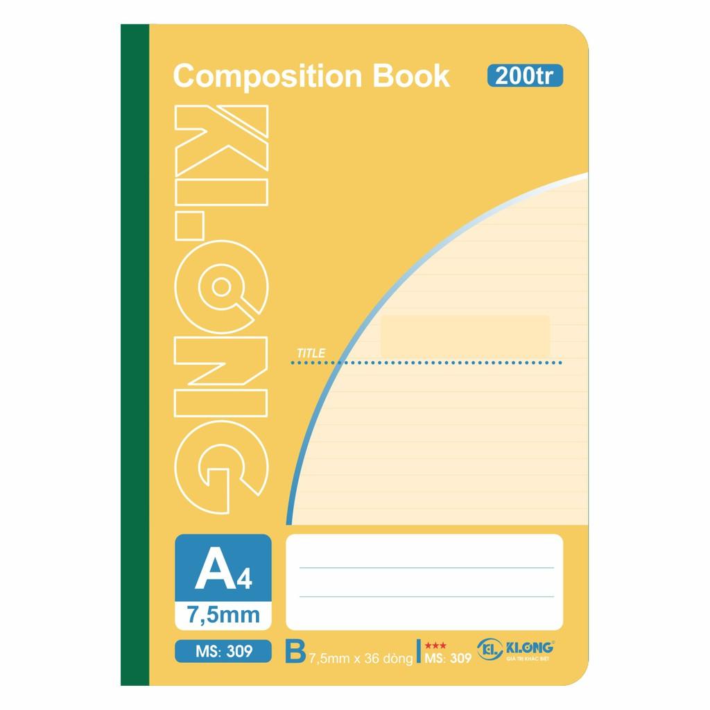 Sổ kẻ ngang may dán gáy Composition book KLONG A4 200 trang 58/92; MS: 309