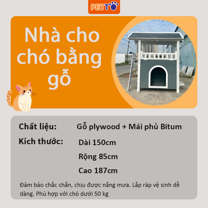 Nhà cho chó ngoài trời bằng GỖ thiết kế chắc chắn 2 tầng có BAN CÔNG cho chó vui chơi BẢO HÀNH 1 NĂM DH019