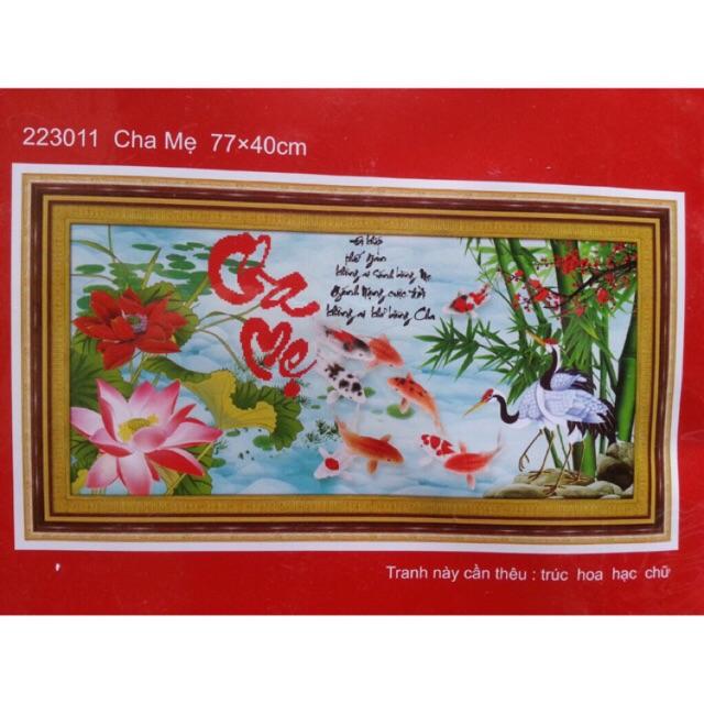 Tranh thêu chữ thập CHA MẸ -CÁ HOA SEN 223011