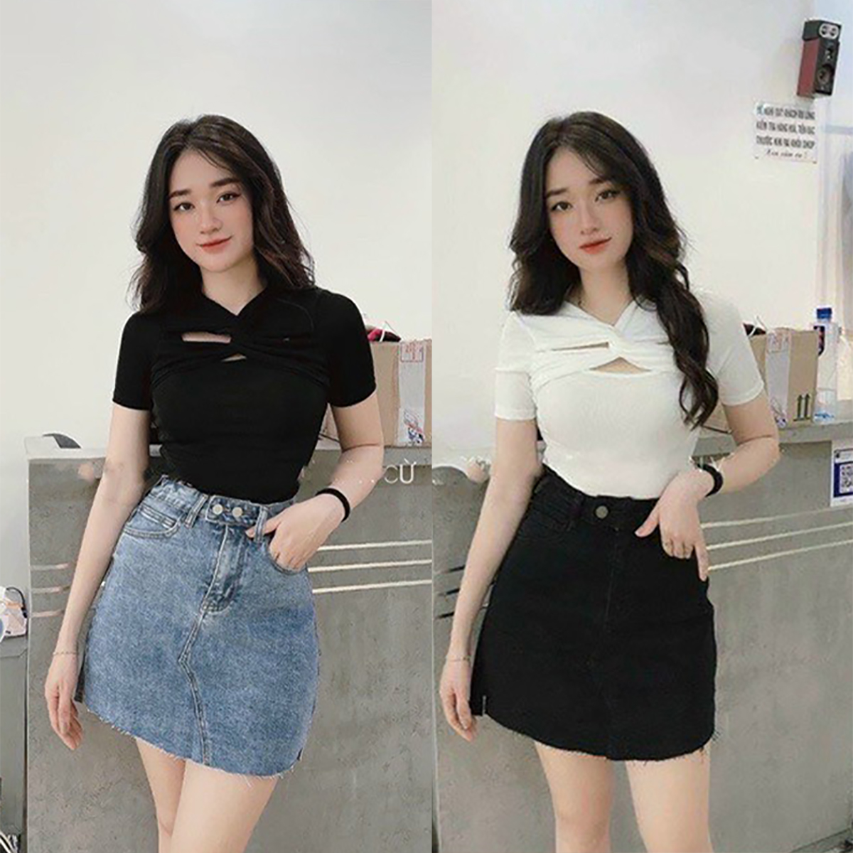 Áo croptop tay ngắn xoắn ngực thời trang XIXO cao cấp - mã ATN0048