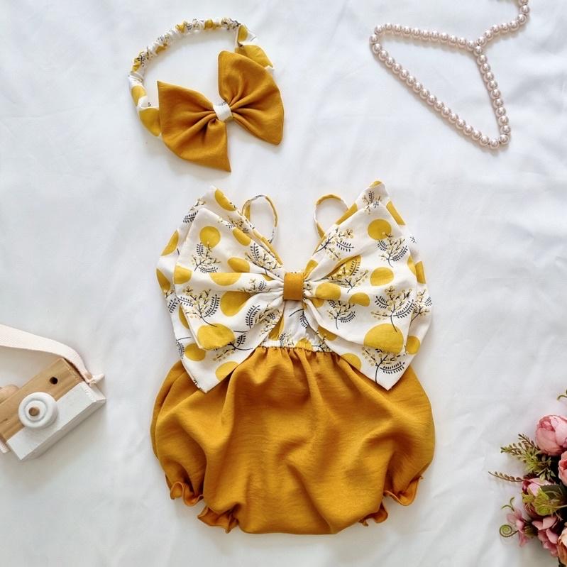 [3-12kg] Bodysuit Nơ To Chất Đũi Xốp Cho Bé Gái Sơ Sinh, Đầy Tháng, Thôi Nôi, Sinh Nhật A473