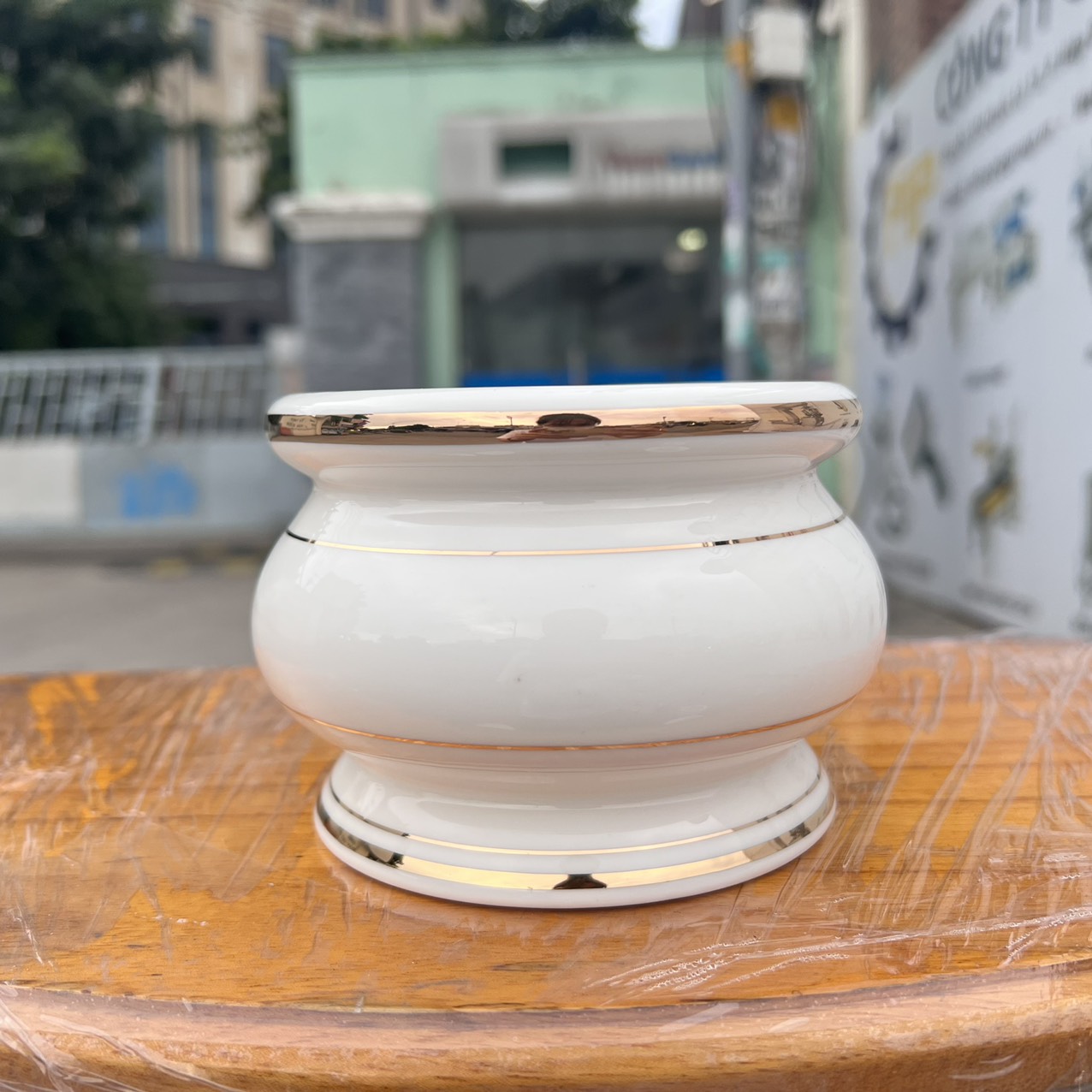Bát nhang sứ họa tiết đá hoa cương 3 cỡ - Trắng