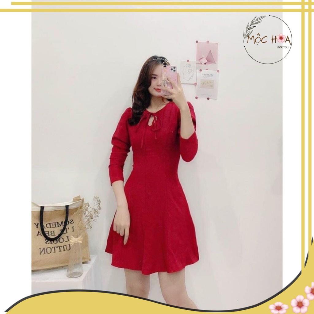 Đầm nhung cột nơ cực kỳ tôn dáng