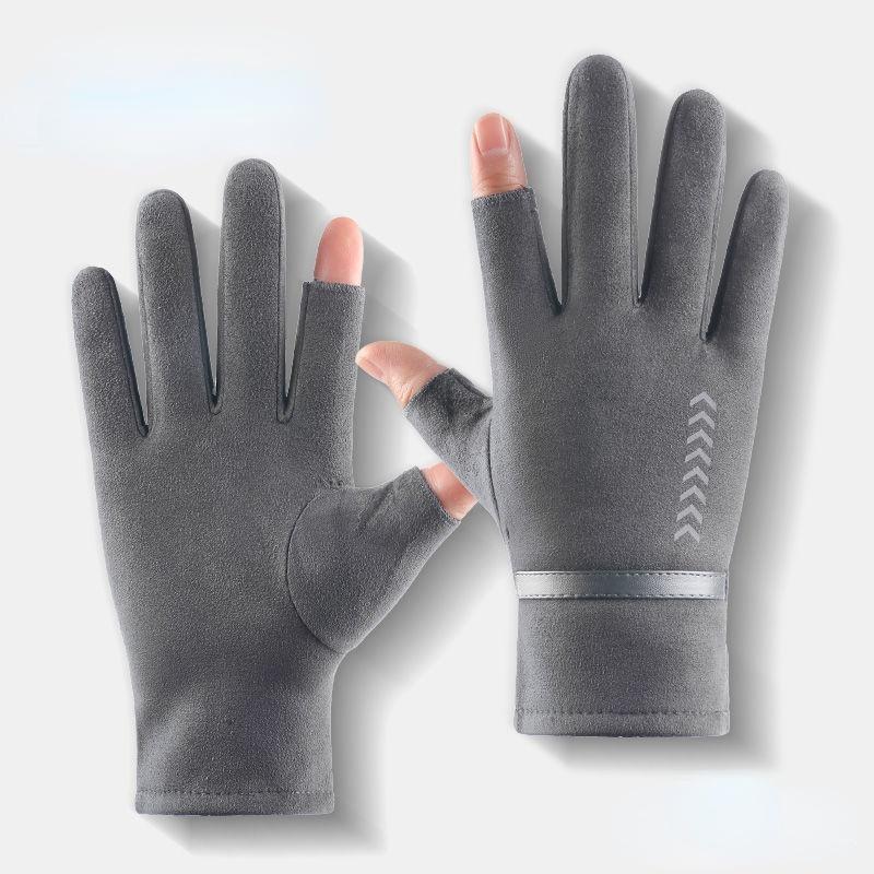 Mùa Đông Plus Nhung Găng Tay Dành Cho Nam Và Nữ Giữ Ấm Gió Và Lạnh Da Lộn Fingerless Ngoài Trời Cá Câu Thể Thao Và xe Đạp Găng Tay