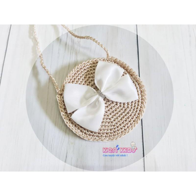 Túi xách cói handmade phối nơ, xinh xắn cho bé gái