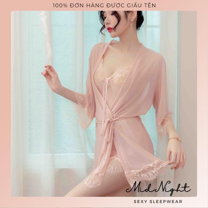 Bộ Đồ Ngủ Ren Sexy - Váy Ngủ Gợi Cảm Mid Night Sexy - Đồ Lót Gợi Cảm Nữ Size Lớn Xuyên Thấu Cám Dỗ - Màu Hồng Cánh Sen