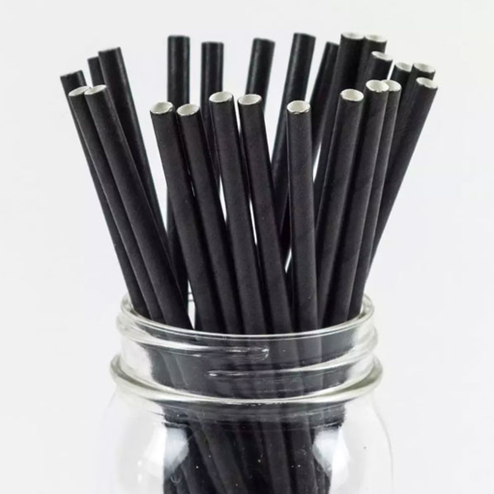 Hộp 200 ống hút giấy màu đen dùng cho cà phê, nước ngọt 197x6mm
