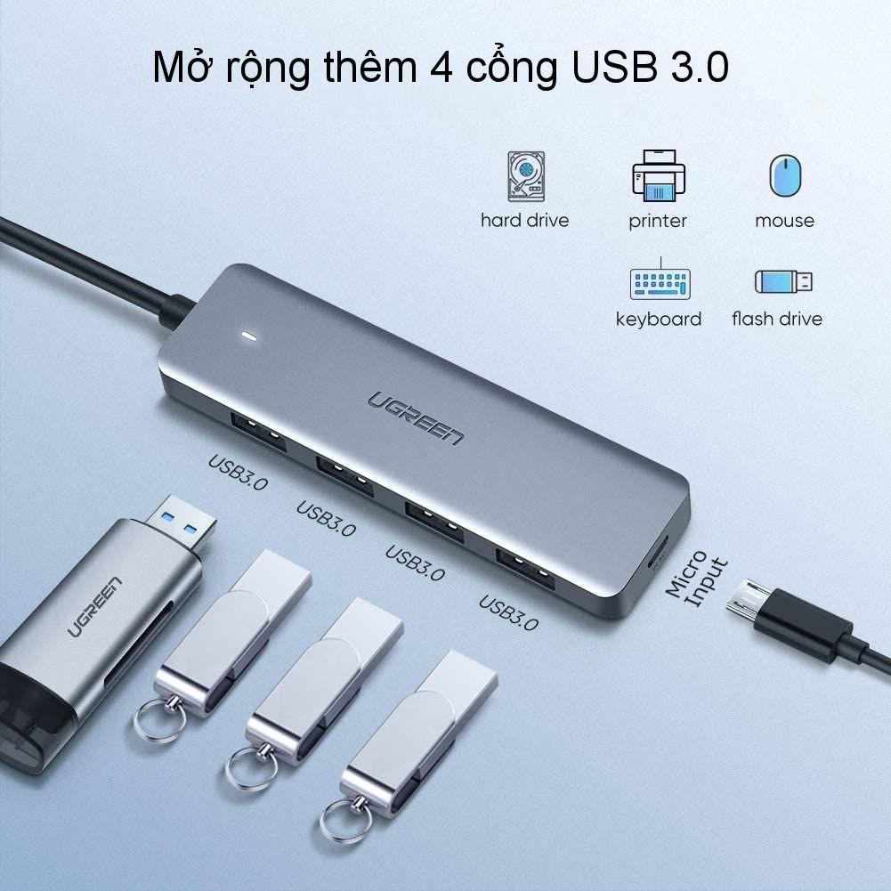Hub USB type C, USB 3.0 sang 4 cổng USB 3.0 hỗ trợ cổng nguồn Micro USB 5V UGREEN CM219 CM136 - Hàng chính hãng