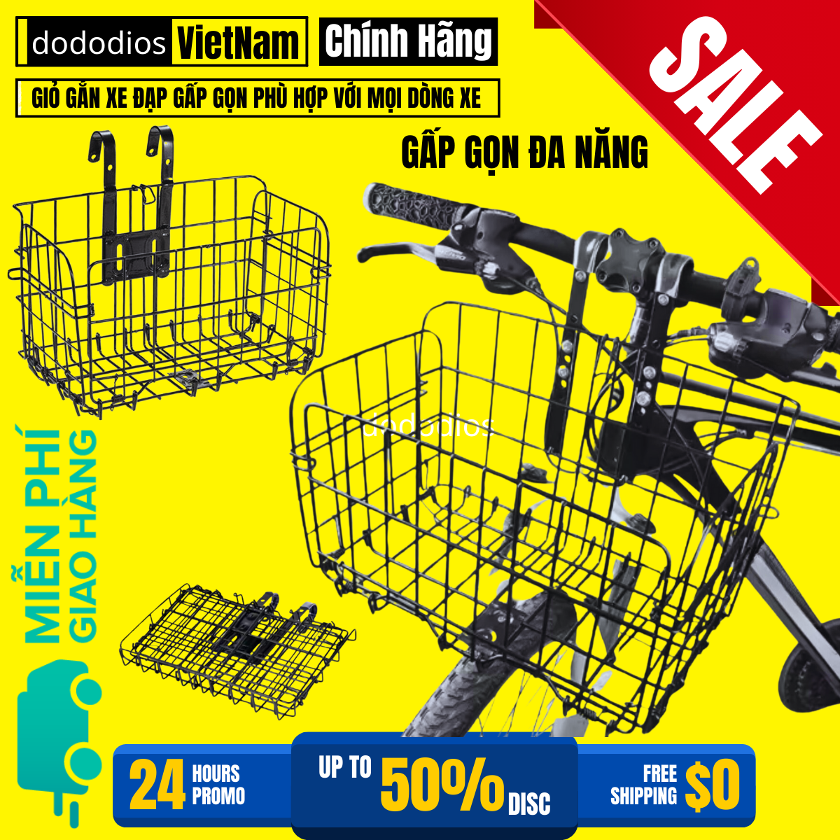 giỏ gắn xe đạp đựng đồ đa năng bền bỉ - giỏ treo xe đạp chịu lực tốt - hãng dododios
