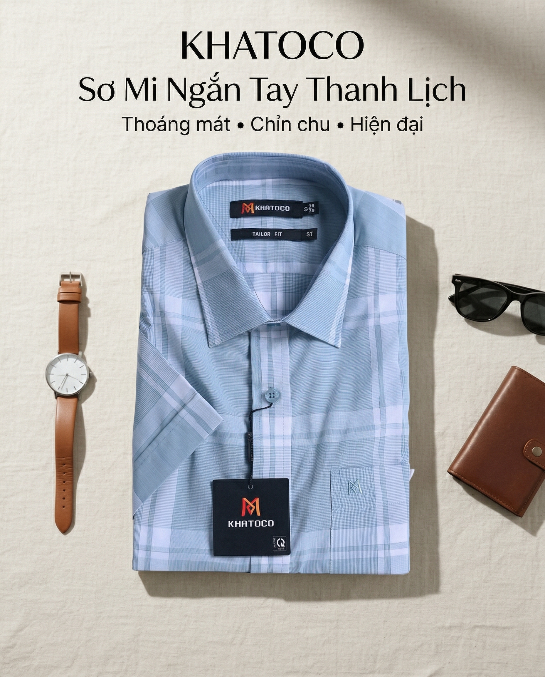 Áo sơ mi tay ngắn Khatoco Sale 350k ( giá tem 438k) (Size S)