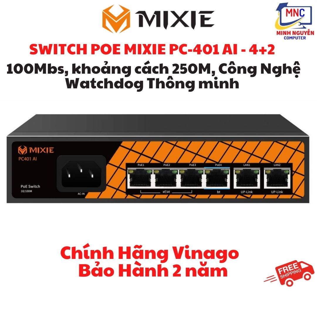 Switch Poe MIXE PC402-Mini gồm 4 cổng POE RJ45 10/100M và 2 cổng UPlink tốc độ 10/100m - Hàng Chính Hãng