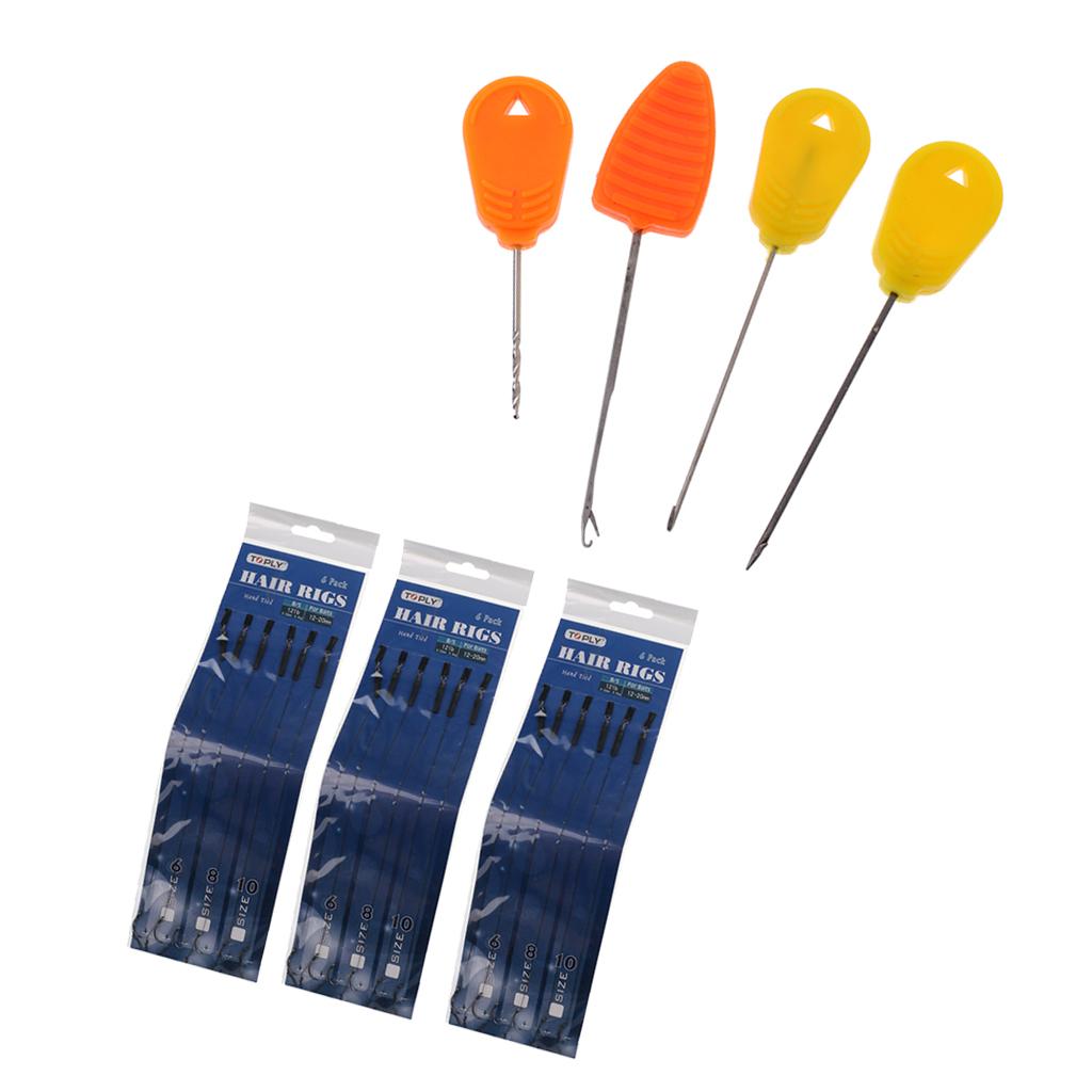 4Pcs Carp Fishing Baiting Needle Set Carp Fishing Baiting Needle and 18pcs Carp Hair Fishing Barbless Hooks