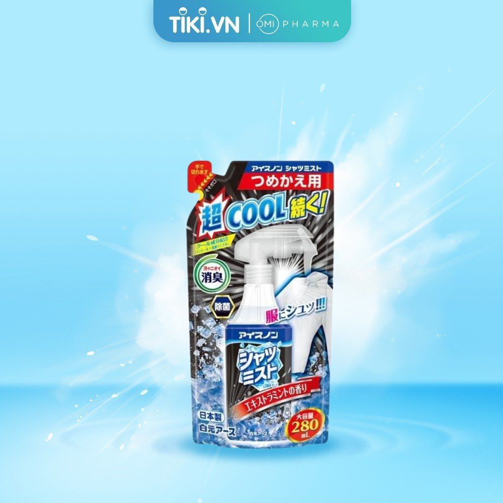 Xịt Lạnh Quần Áo Làm Mát Cơ Thể Ice Non Hakugen Earth Hương Bạc Hà Siêu Mát Lạnh Nhật Bản (Túi Refill 280ml)