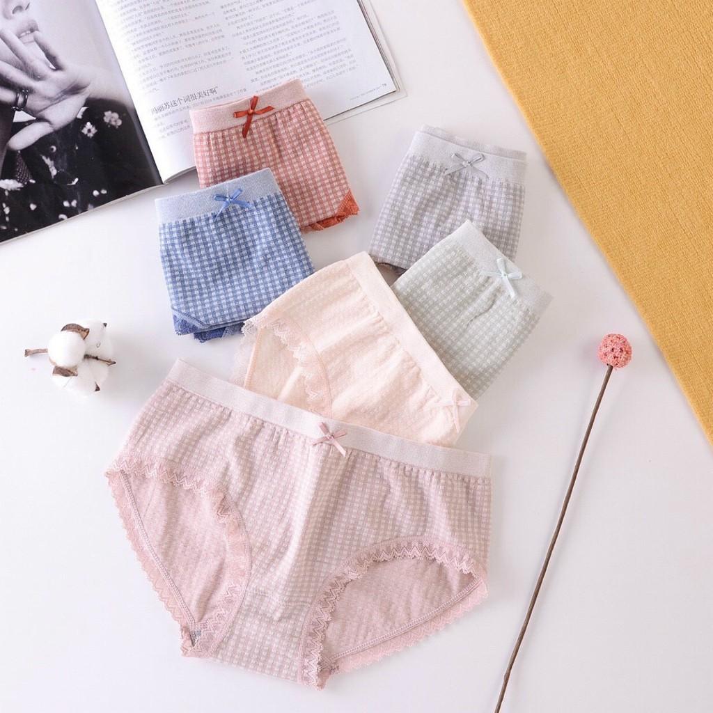 Quần lót nữ cotton kháng khuẩn y tế Sọc Kẻ Caro Viền Ren Cao Cấp