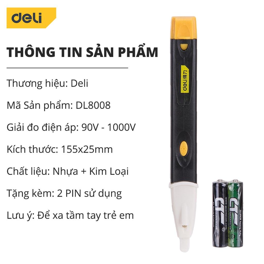 Bút Thử Điện Đa Năng Thông Minh Deli Chính Hãng 90-1000V - Tích Hợp Đèn LED Và Còi Báo Động An Toàn, Tiện Lợi - DL8008