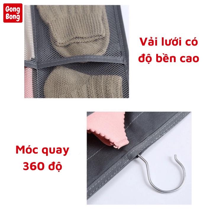 Túi treo tủ đựng đồ lót màu ghi khay lưới đựng đồ cá nhân 2 mặt 30 ngăn tiện ích dễ tìm đồ sắp xếp gọn gàng tủ quần áo