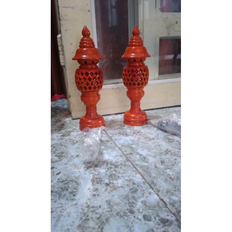Cặp đèn thờ tổ ong gỗ hương cao 48cm