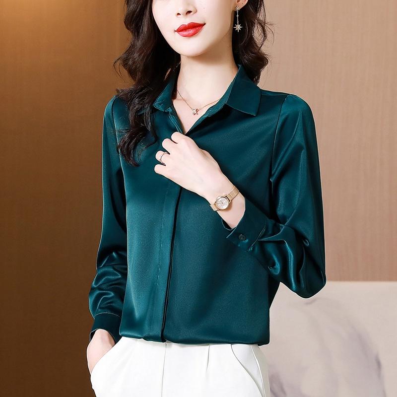 Áo Sơ Mi Nữ Công Sở Màu Xanh Lá Cổ Đức CHIPY Kiểu Hàn Quốc Vintage Ulzzang Form Rộng Dài Tay Đẹp Chất Lụa Cao Cấp A2X