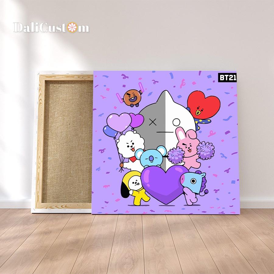 Tranh Tô Màu Số Hóa BTS BT21 Căng Khung Sẵn 20x20cm 25x25cm 40x40cm Có Sẵn Mới Về Mẫu Mới