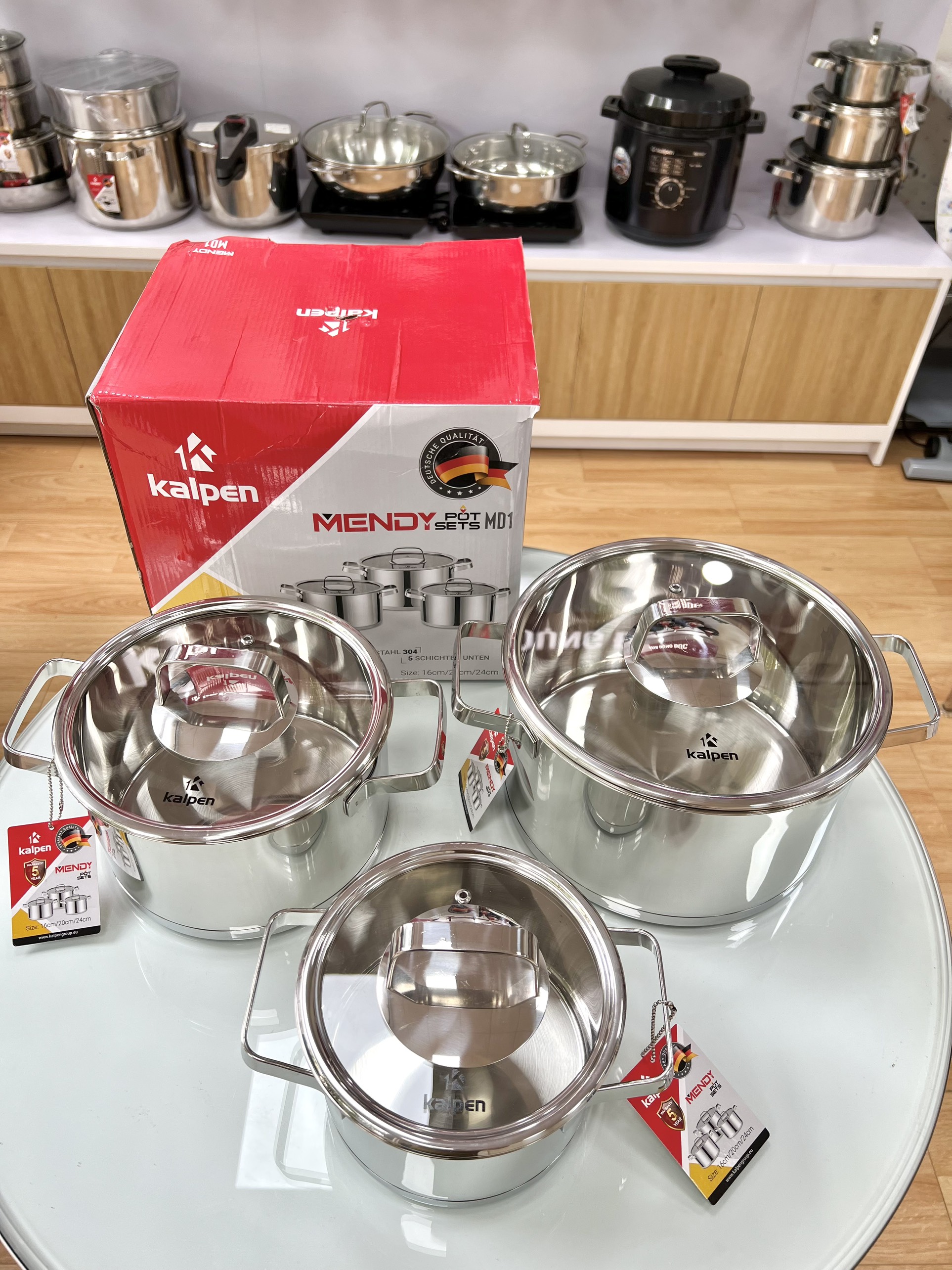 Bộ Nồi INOX 304 Cao Cấp 5 Mendy MD1 Size 16-20-24 Hàng Chính Hãng KALPEN-GIA DỤNG ĐỨC Bảo Hành 2 Năm