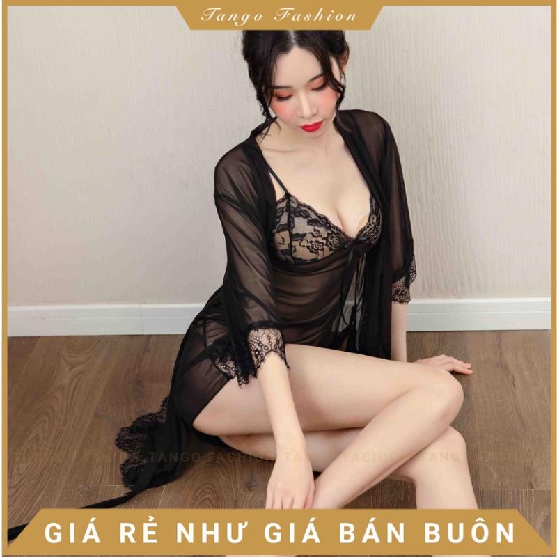 Váy ngủ sexy - Đầm ngủ ren voan mỏng ngợi cảm có kèm áo choàng thắt dây và quần chíp lọt khe quyến rủ