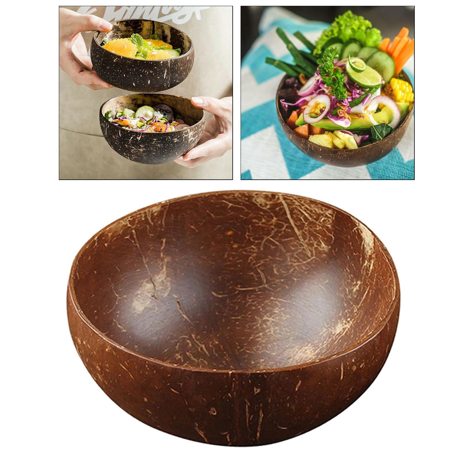 2X Handmade Coconut Bowls Creative for Salad Noodle Rice Vegans Serving Cereal