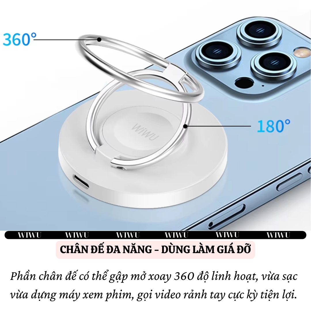 Dock Đế sạc nhanh không dây sạc pin đa năng 3in1 15W từ tính Ring giá đỡ móc tay cho iPhone / điện thoại / watch / cho tai nghe cho airpods hiệu WIWU Wi-W027 chuẩn Qi fast charging iP 16 15 14 13 12 Pro Max - hàng nhập khẩu