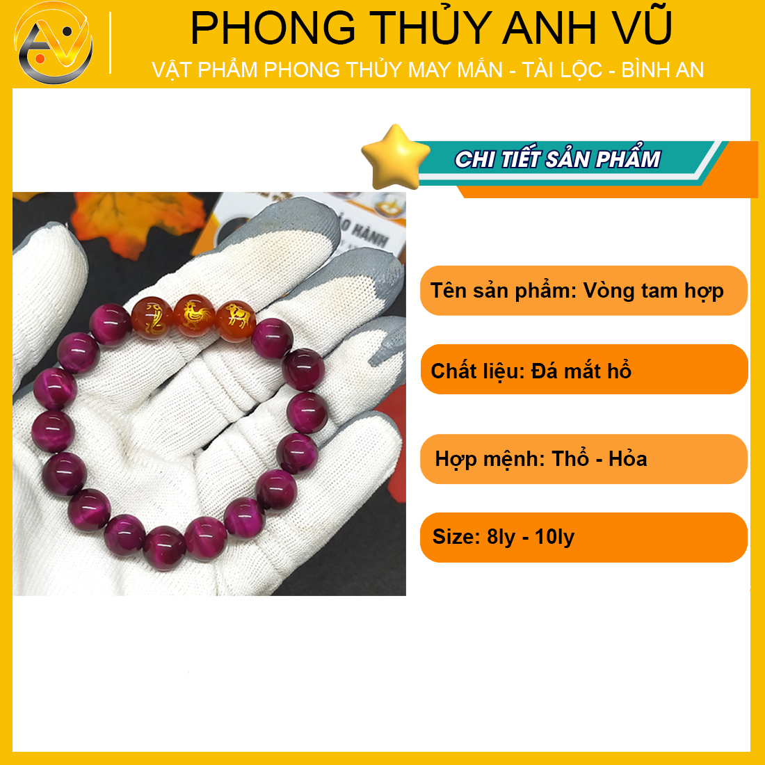 Vòng phong thủy may mắn tam hợp tỵ dậu sửu đã khai quang - chất liệu đá mắt hổ tự nhiên - size 8 10ly cho nữ - may mắn tài lộc - Vòng Tam Hợp Anh Vũ