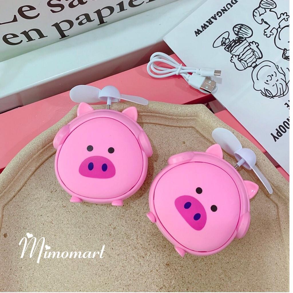 Quạt cầm tay tích điện heo hồng siêu cute quạt mini cầm tay