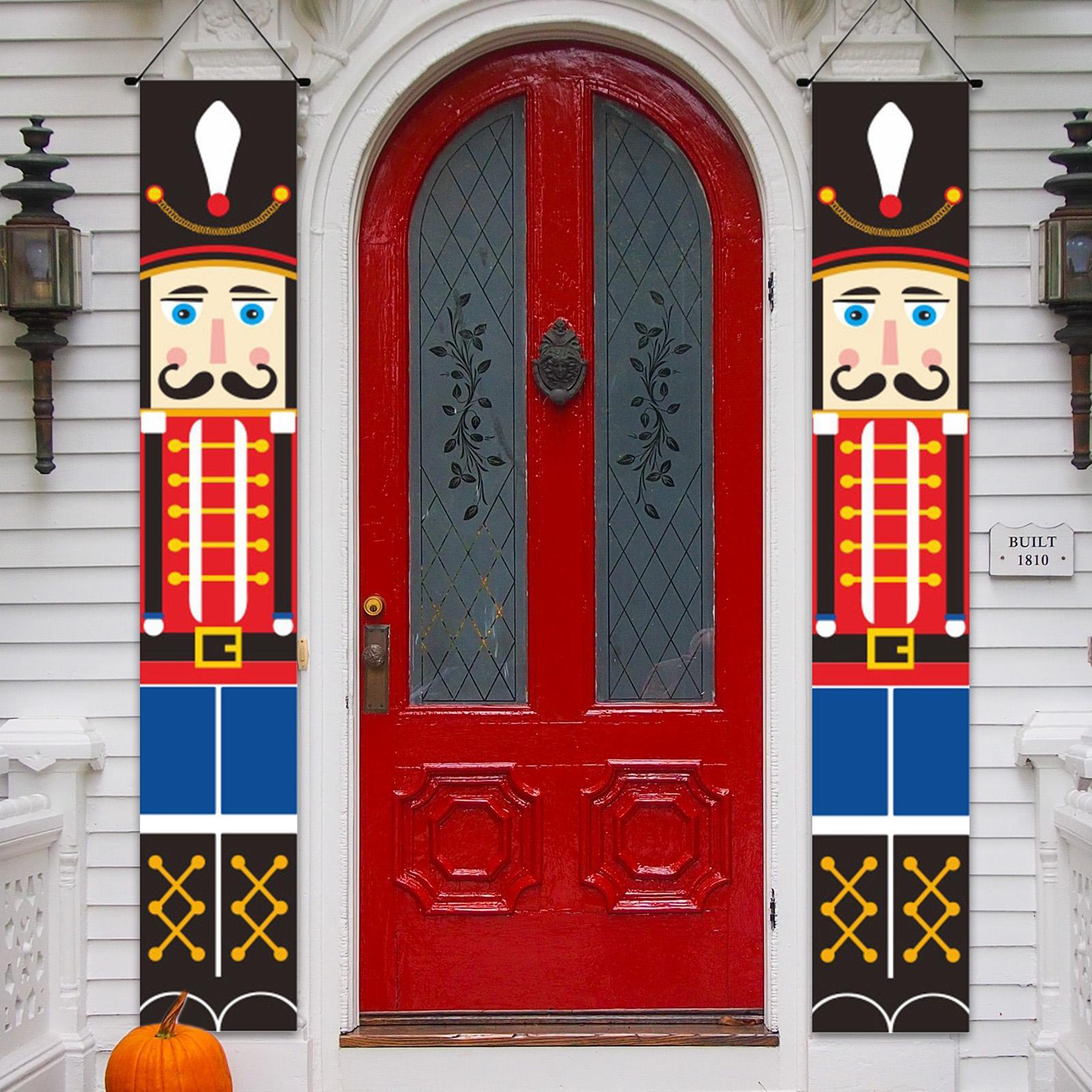 Christmas  Couplet Xmas Porch Sign Nutcracker Curtain Hanging Christmas  Door  for Garden Party  Garage