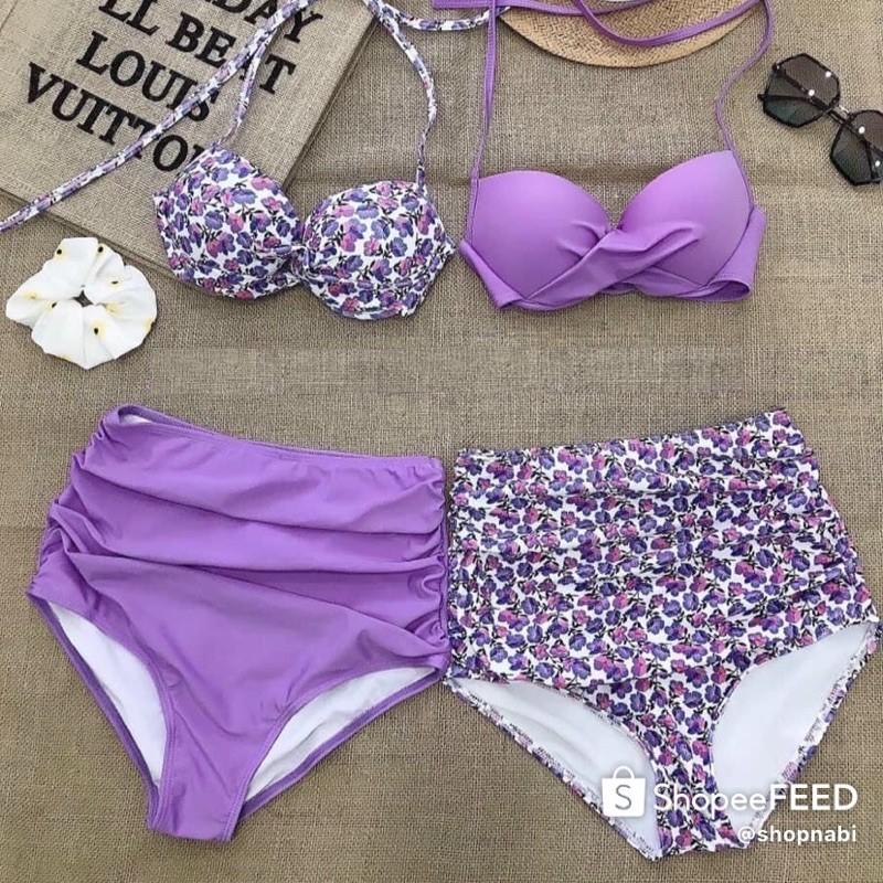 Bikini mút dày nâng ngực hoa tím siêu xinh