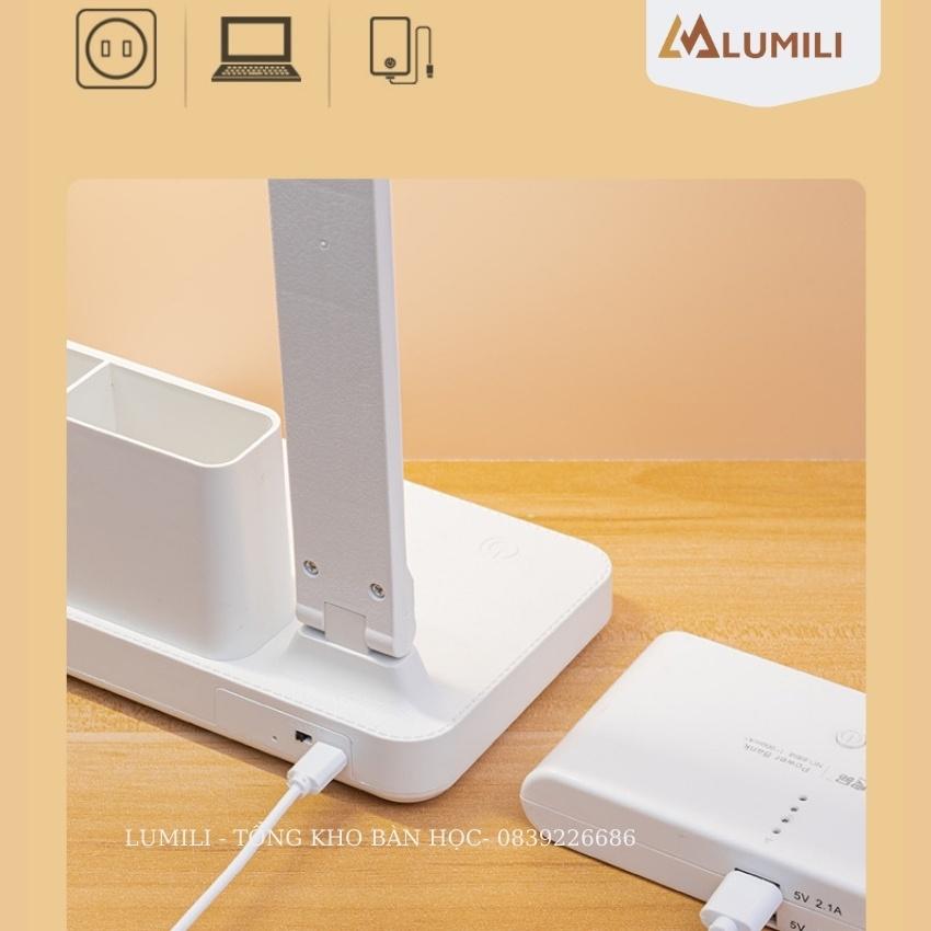Đèn học để bàn ba chế độ ánh sáng chống cận thị kèm khay để bút thước thông minh có nút bấm cảm ứng, sạc tích điện