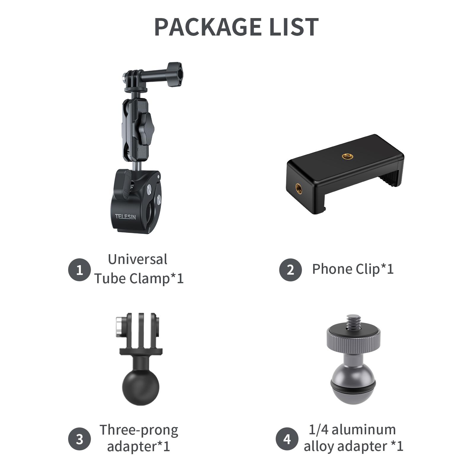 TELESIN Xe Đạp Xe Máy Ray Lắp Kẹp Với Bóng 360 Độ Gắn Kẹp Cho Gopro Hero 11 10 9 8 7 6 Cho Điện Thoại Camera Hành Động