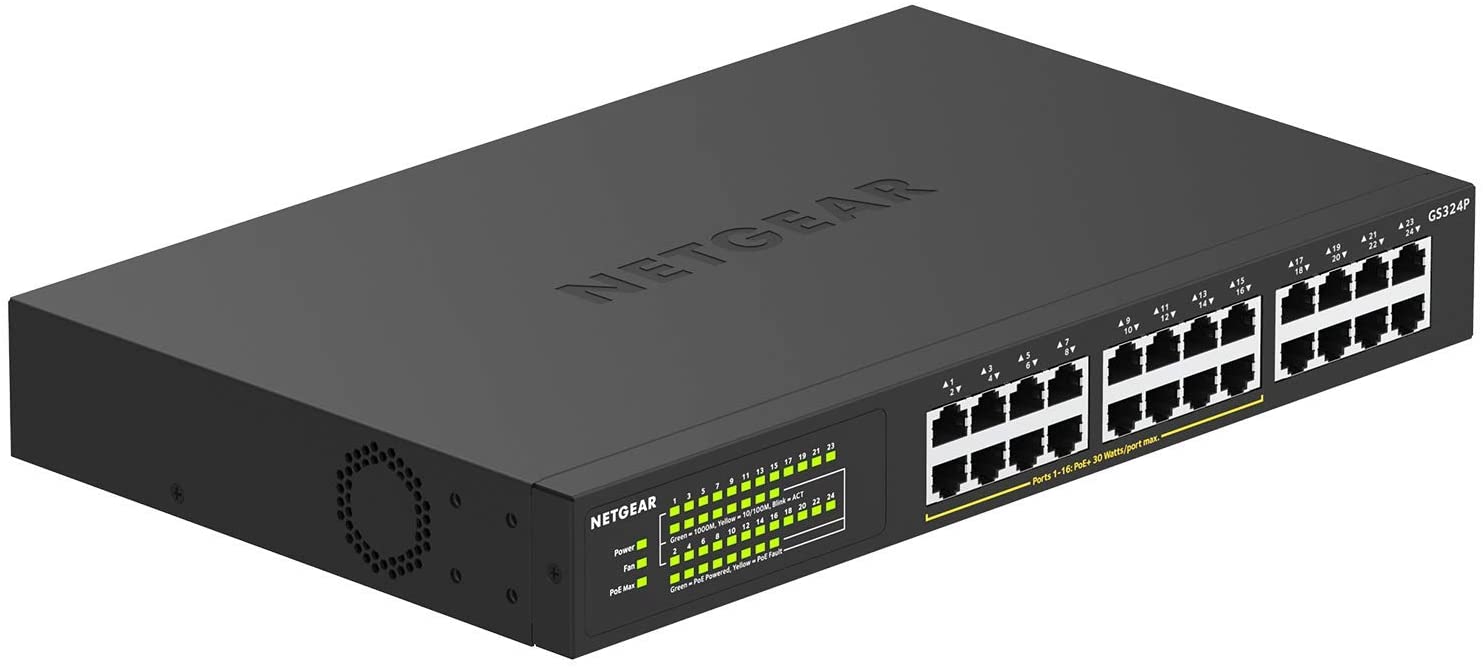 Bộ Chia Mạng Để Bàn 24 Cổng 10/100/1000M Với 16 Cổng PoE Gigabit Ethernet Unmanaged Switch Netgear GS324P - Hàng Chính Hãng