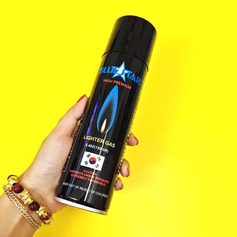 Gas bơm hột quẹt bật lửa Blue star Hàn Quốc 150g kèm 5 đầu bơm