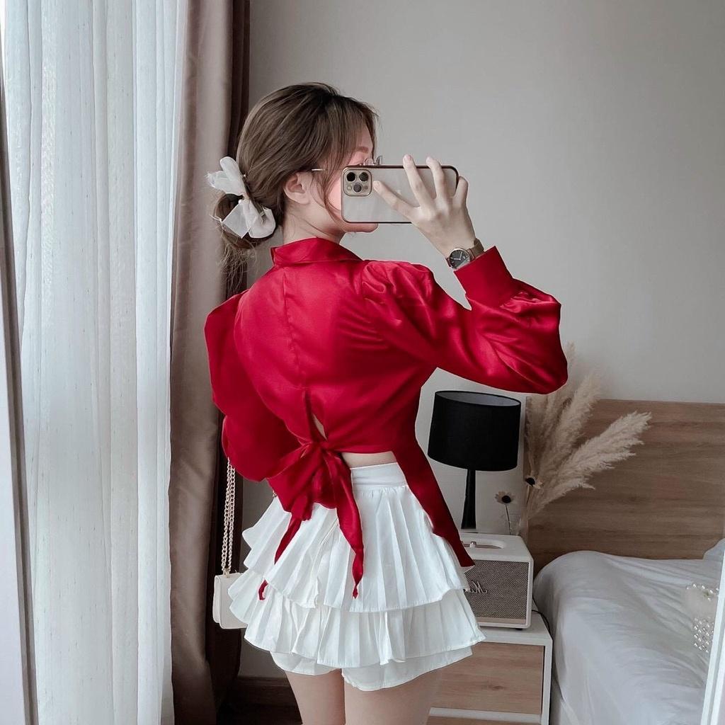 Sét Áo Đỏ, Trắng Đen Và Váy Phi Mờ Phối Lụa Kate Thời Trang Nữ Free Size 40-55kg