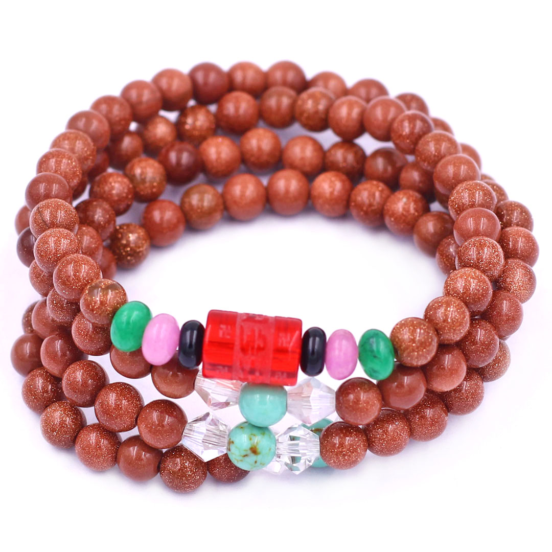 Vòng chuỗi 108 hạt đá kim sa charm lục tự chân ngôn - hạt 8 ly , vòng chuỗi niệm Phật, vòng chuỗi đeo tay