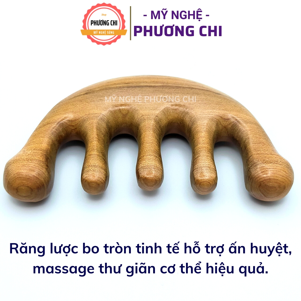 Lược Gỗ Thơm 5 Răng Chân Tròn Dùng Massage Da Đầu Ấn Huyệt Giúp Lưu Thông Khí Huyết | Mỹ Nghệ Phương Chi