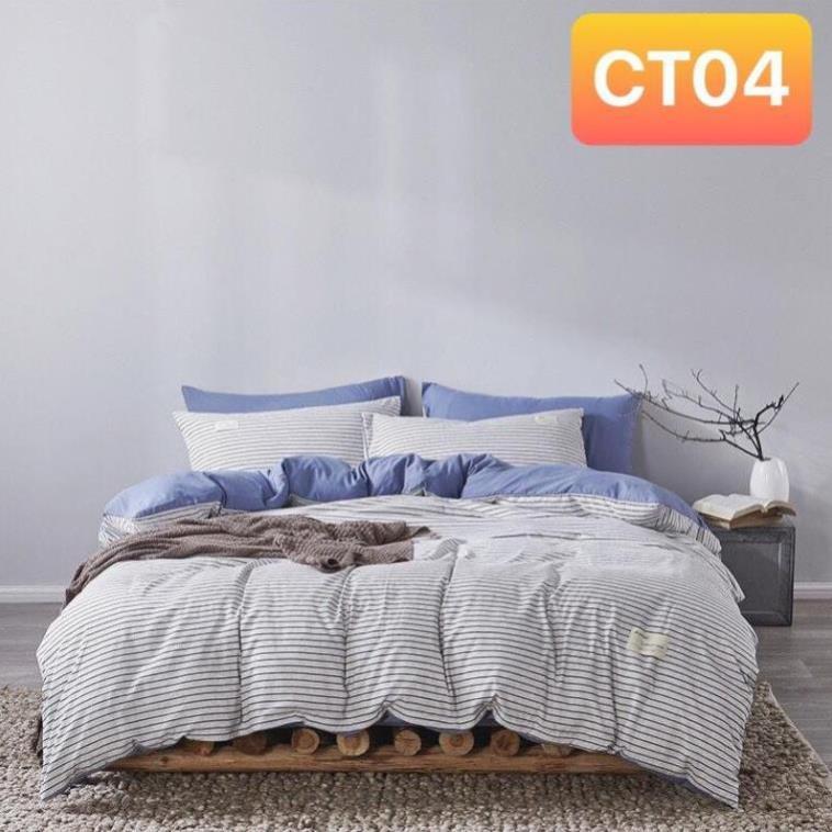 Bộ chăn ga gối Cotton TC Nhà Nhím Chăn ga gối kẻ sọc caro 4 món