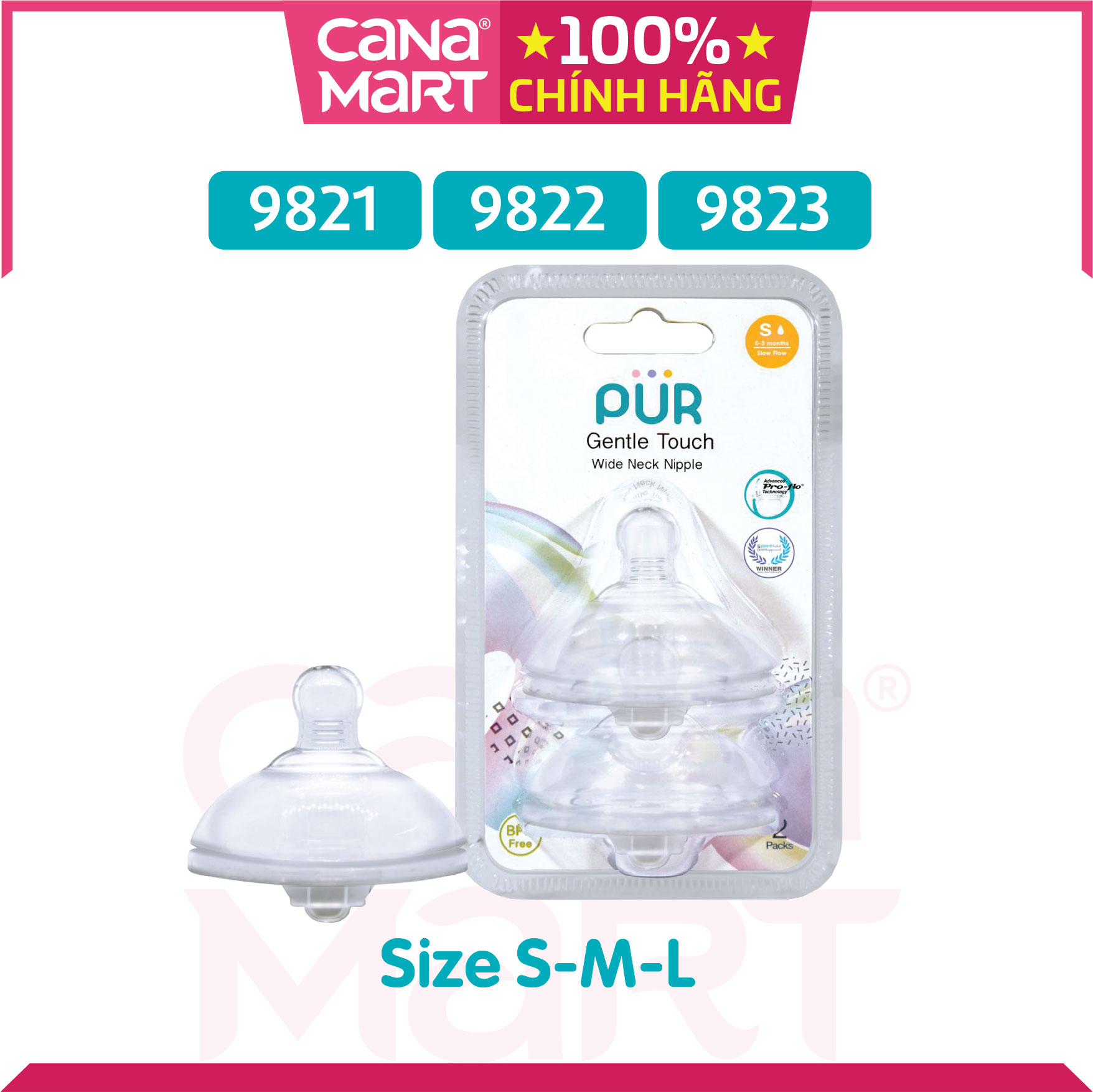 Set 2 núm ti cho bình cổ rộng Pur Milk Safe