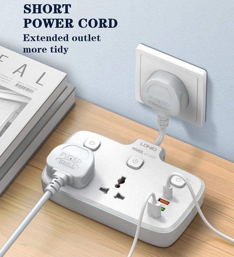 Ổ cắm điện đa năng 6 in 1 hỗ trợ sạc nhanh PD 20w ra 2 ổ cắm điện, 1 PD Type C 20W và 3 USB A QC 3.0 18W hiệu LDNIO SC2413 - hàng nhập khẩu