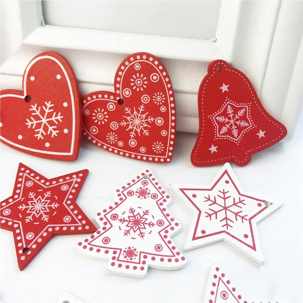 Bộ 12 mặt dây gỗ tự nhiên trang trí cây thông Noel hình bông tuyết/yêu tinh cho Giáng Sinh
