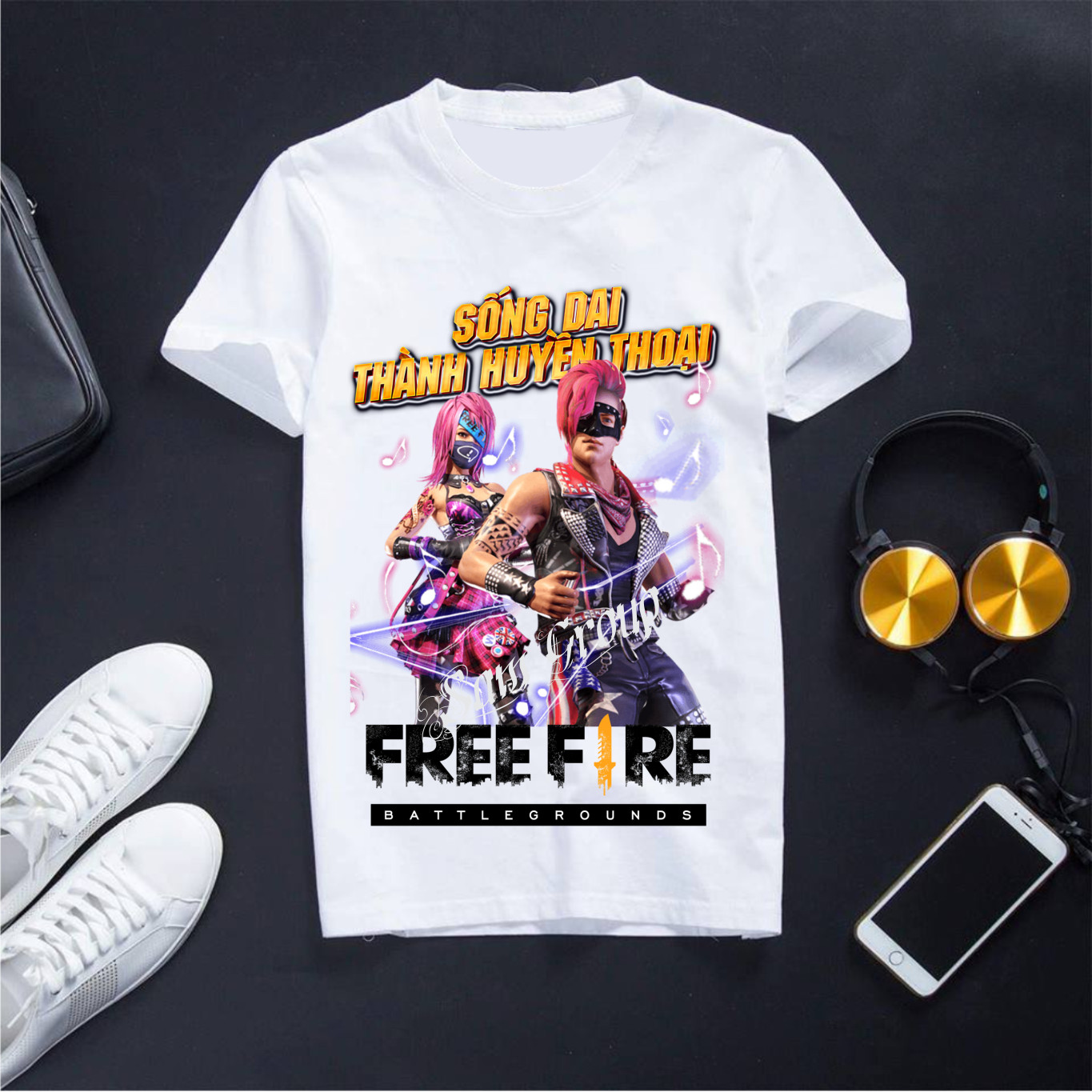 Áo Free Fire Màu Trắng Cổ Tròn Chất Liệu Cotton Co Dãn 4 Chiều In Hình Rocker Nam Nữ